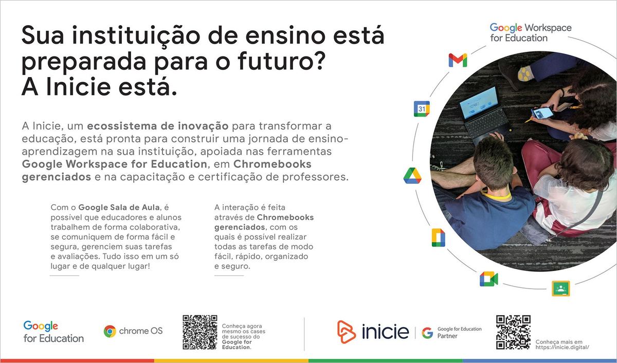 Anúncio na Folha de S.Paulo, Caderno Especial Escolas — Lenovo + Google for Education